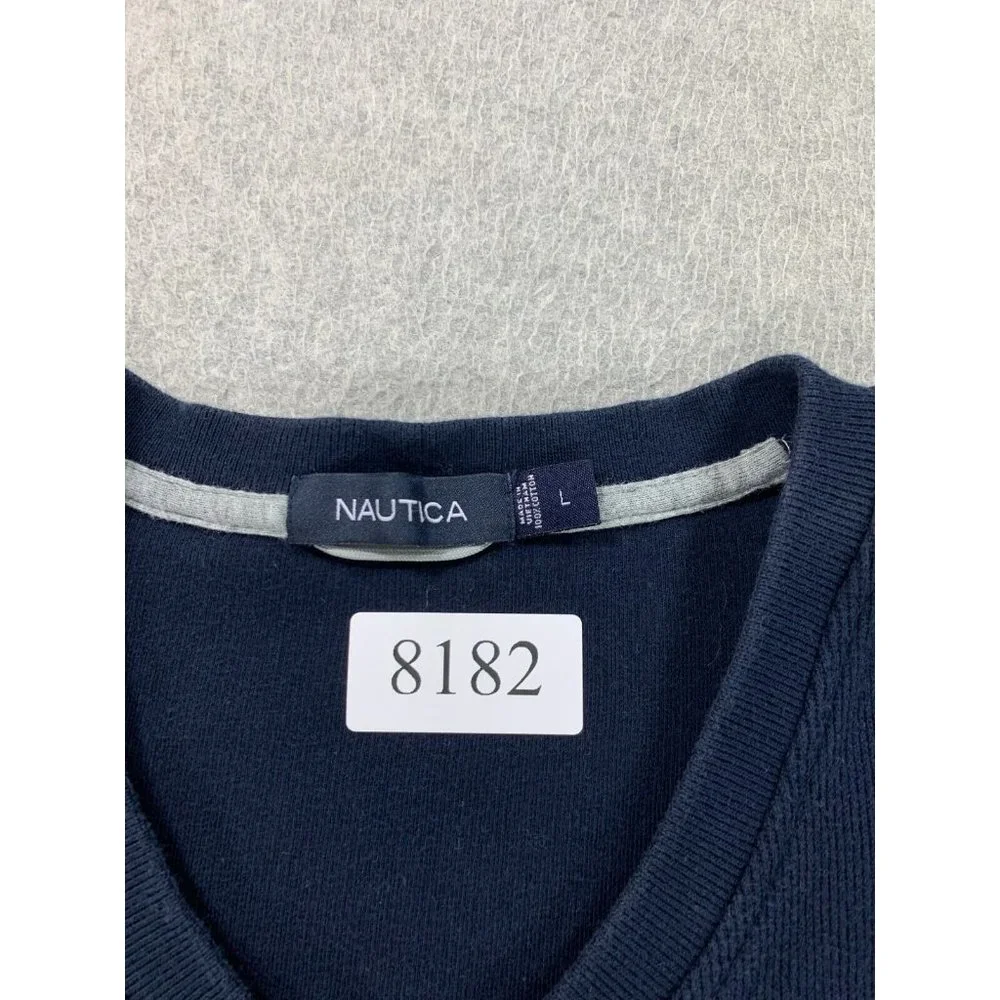 Nautica 100% Cotton V-Neck Midweight Sweater‎ (Men's Large) Blue